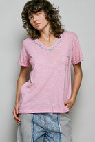 POL Hand-Stitched Detail Slub Cotton Tee – Pink-T-Shirts-POL-Deja Nu Boutique, Women's Fashion Boutique in Lampasas, Texas