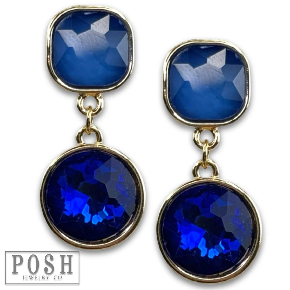 Posh Jewelry Co. Blue Rhinestone Dangle Earrings-Earrings-Posh Jewelry Co.-Deja Nu Boutique, Women's Fashion Boutique in Lampasas, Texas
