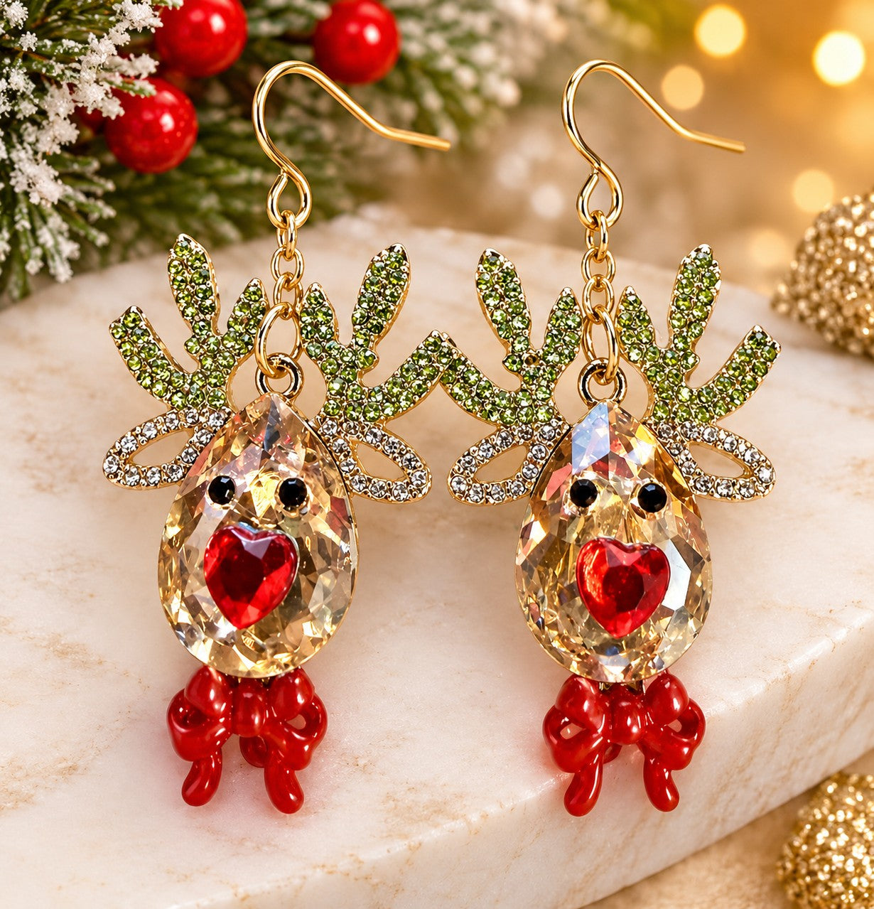 Posh Jewelry Co. Rhinestone Reindeer Drop Earrings in Pink or Gold-Earrings-Posh Jewelry Co.-Deja Nu Boutique, Women's Fashion Boutique in Lampasas, Texas