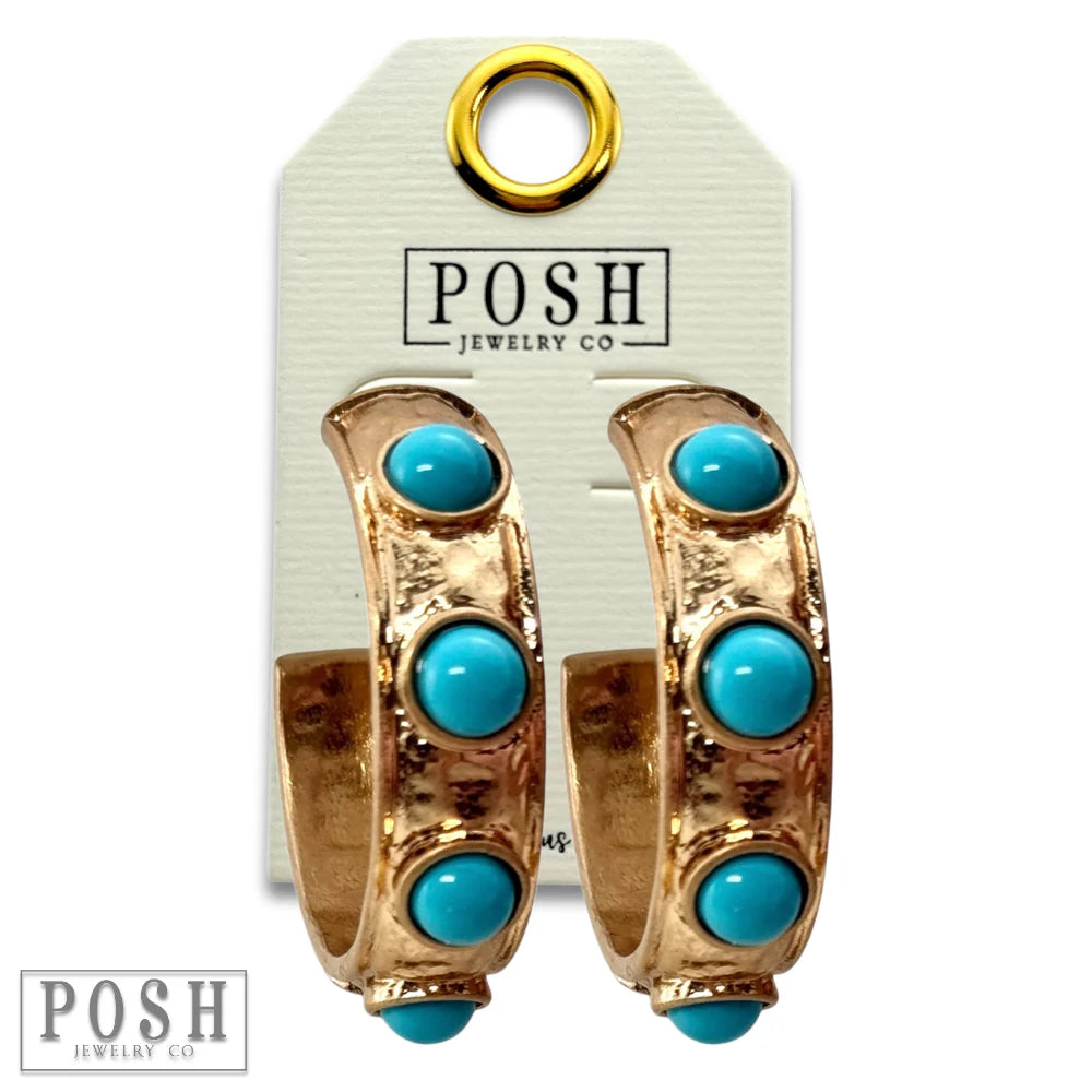 Posh Jewelry Co. Turquoise Bead Hoop Earrings-Earrings-Posh Jewelry Co.-Deja Nu Boutique, Women's Fashion Boutique in Lampasas, Texas