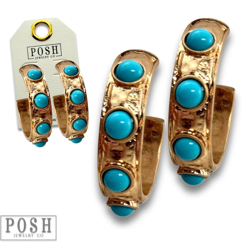 Posh Jewelry Co. Turquoise Bead Hoop Earrings-Earrings-Posh Jewelry Co.-Deja Nu Boutique, Women's Fashion Boutique in Lampasas, Texas