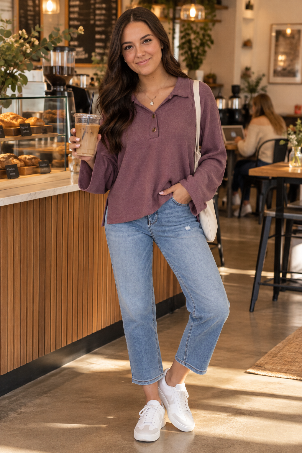 Project Social T Enzo Cozy Collared Henley in Raisin-Tops-Project Social T-Deja Nu Boutique, Women's Fashion Boutique in Lampasas, Texas