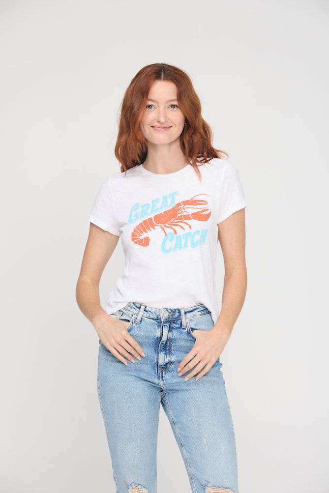 Project Social T Great Catch Tee in White-T-Shirts-Project Social T-Deja Nu Boutique, Women's Fashion Boutique in Lampasas, Texas