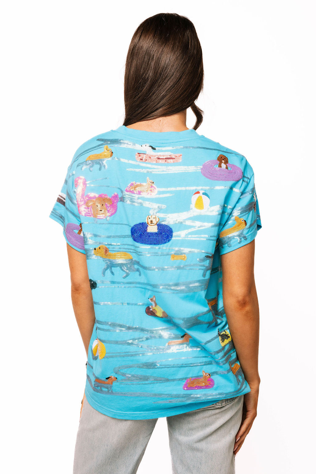 Queen of Sparkles Aqua Dogs on Tubes Swimming Tee-T-Shirts-Queen Of Sparkles-Deja Nu Boutique, Women's Fashion Boutique in Lampasas, Texas