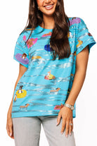 Queen of Sparkles Aqua Dogs on Tubes Swimming Tee-T-Shirts-Queen Of Sparkles-Deja Nu Boutique, Women's Fashion Boutique in Lampasas, Texas