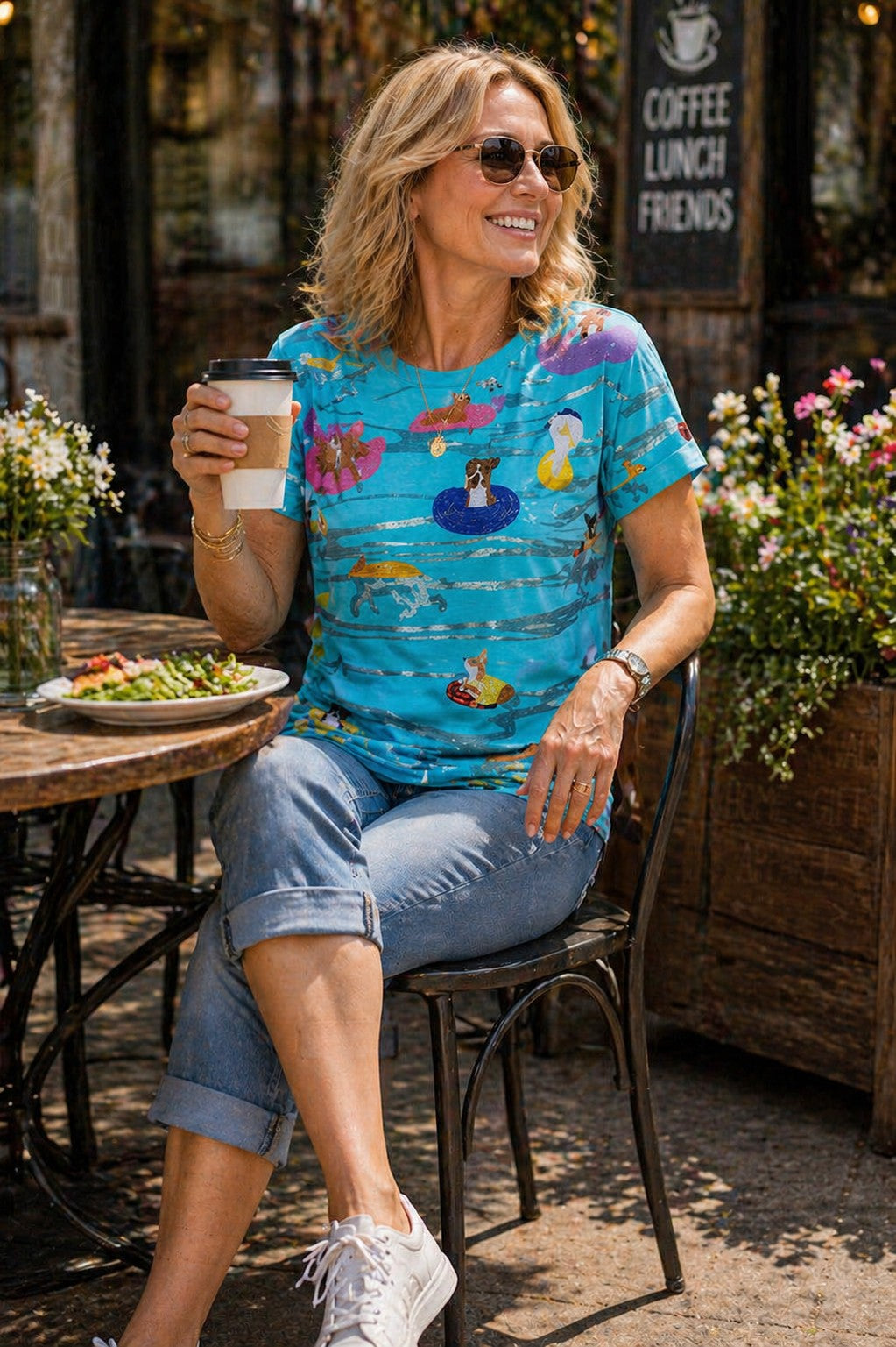 Queen of Sparkles Aqua Dogs on Tubes Swimming Tee-T-Shirts-Queen Of Sparkles-Deja Nu Boutique, Women's Fashion Boutique in Lampasas, Texas