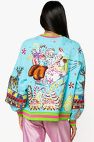 Queen of Sparkles Aqua Vintage Santa Gingerbread House Sweatshirt-sweatshirt-Queen Of Sparkles-Deja Nu Boutique, Women's Fashion Boutique in Lampasas, Texas