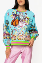 Queen of Sparkles Aqua Vintage Santa Gingerbread House Sweatshirt-sweatshirt-Queen Of Sparkles-Deja Nu Boutique, Women's Fashion Boutique in Lampasas, Texas