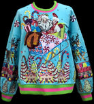 Queen of Sparkles Aqua Vintage Santa Gingerbread House Sweatshirt-sweatshirt-Queen Of Sparkles-Deja Nu Boutique, Women's Fashion Boutique in Lampasas, Texas