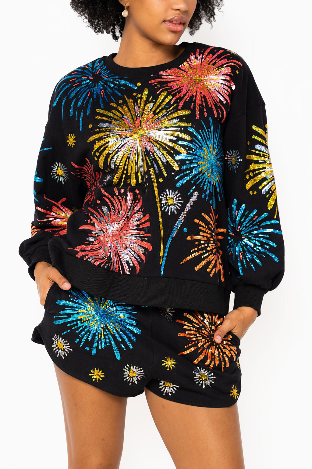Queen of Sparkles Black Bright Firework Sweatshirt-sweatshirt-Queen Of Sparkles-Deja Nu Boutique, Women's Fashion Boutique in Lampasas, Texas