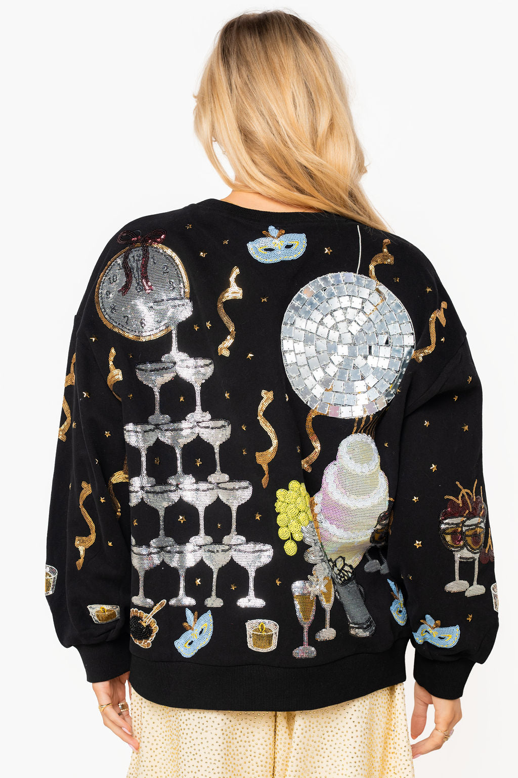 Queen of Sparkles Black Champagne Tower NYE Icon Sweatshirt-sweatshirt-Queen Of Sparkles-Deja Nu Boutique, Women's Fashion Boutique in Lampasas, Texas