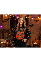 Queen of Sparkles Black Full Sequin Pumpkin & Mini Icon Sweater-Sweaters-Queen Of Sparkles-Deja Nu Boutique, Women's Fashion Boutique in Lampasas, Texas