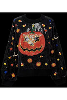 Queen of Sparkles Black Full Sequin Pumpkin & Mini Icon Sweater-Sweaters-Queen Of Sparkles-Deja Nu Boutique, Women's Fashion Boutique in Lampasas, Texas