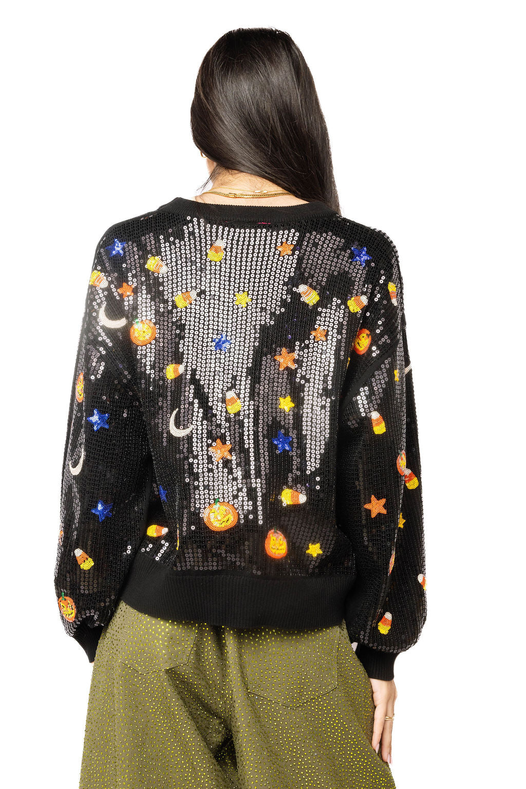Queen of Sparkles Black Full Sequin Pumpkin & Mini Icon Sweater-Sweaters-Queen Of Sparkles-Deja Nu Boutique, Women's Fashion Boutique in Lampasas, Texas