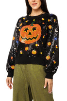 Queen of Sparkles Black Full Sequin Pumpkin & Mini Icon Sweater-Sweaters-Queen Of Sparkles-Deja Nu Boutique, Women's Fashion Boutique in Lampasas, Texas