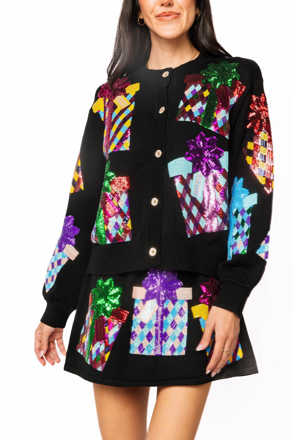 Queen of Sparkles Black Multi Present Button Up Cardigan-Cardigans & Kimonos-Queen Of Sparkles-Deja Nu Boutique, Women's Fashion Boutique in Lampasas, Texas