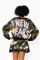 Queen of Sparkles Black New Years Icon Button Up Cardigan-Cardigans & Kimonos-Queen Of Sparkles-Deja Nu Boutique, Women's Fashion Boutique in Lampasas, Texas