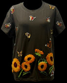 Queen of Sparkles Brown Beaded Butterfly & Sunflower Tee-T-Shirts-Queen Of Sparkles-Deja Nu Boutique, Women's Fashion Boutique in Lampasas, Texas