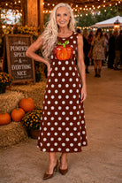 Queen of Sparkles Brown Polka Dot Pumpkin Knit Midi Tank Dress-Midi Dresses-Queen Of Sparkles-Deja Nu Boutique, Women's Fashion Boutique in Lampasas, Texas