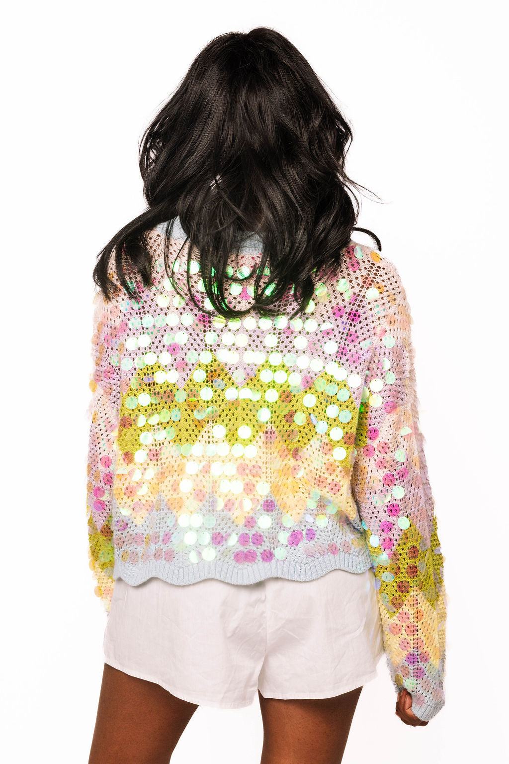Queen of Sparkles Colorblock Zig Zag Pailette Tie Up Sweater-Cardigans & Kimonos-Queen Of Sparkles-Deja Nu Boutique, Women's Fashion Boutique in Lampasas, Texas