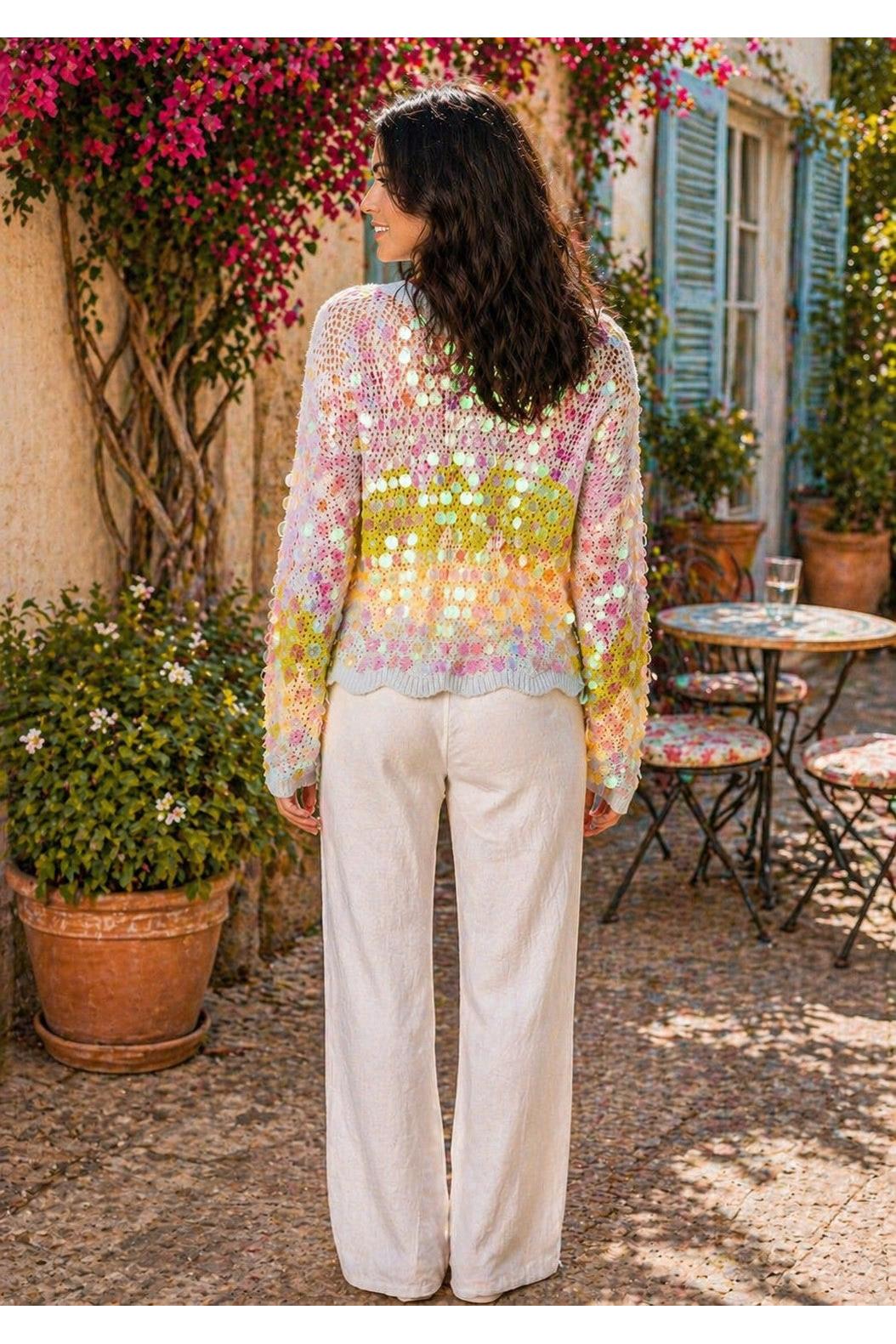 Queen of Sparkles Colorblock Zig Zag Pailette Tie Up Sweater-Cardigans & Kimonos-Queen Of Sparkles-Deja Nu Boutique, Women's Fashion Boutique in Lampasas, Texas
