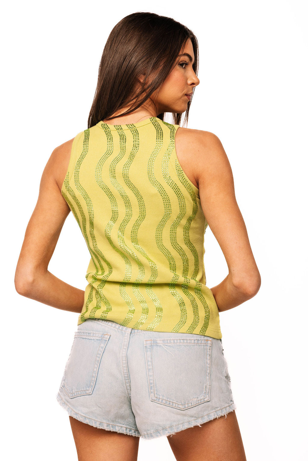 Queen of Sparkles Green Wavy Rhinestone Tank-Camis/Tanks-Queen Of Sparkles-Deja Nu Boutique, Women's Fashion Boutique in Lampasas, Texas