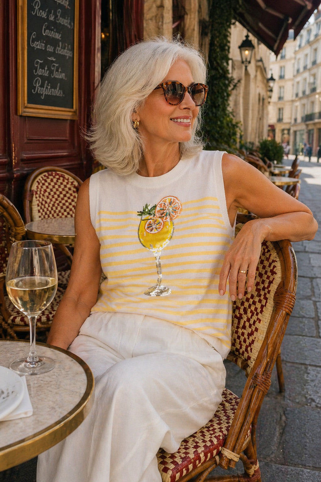 Queen of Sparkles Ivory & Yellow Stripe Cocktail Knit Tank-Camis/Tanks-Queen Of Sparkles-Deja Nu Boutique, Women's Fashion Boutique in Lampasas, Texas