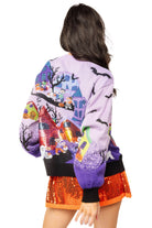 Queen of Sparkles Lavender Multi Trick or Treating Scene Cardigan-Cardigans & Kimonos-Queen Of Sparkles-Deja Nu Boutique, Women's Fashion Boutique in Lampasas, Texas