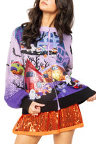 Queen of Sparkles Lavender Multi Trick or Treating Scene Cardigan-Cardigans & Kimonos-Queen Of Sparkles-Deja Nu Boutique, Women's Fashion Boutique in Lampasas, Texas