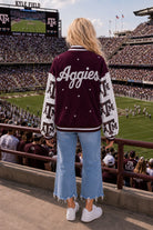 Queen of Sparkles Licensed Texas A&M Bomber Jacket-Jackets-Queen Of Sparkles-Deja Nu Boutique, Women's Fashion Boutique in Lampasas, Texas
