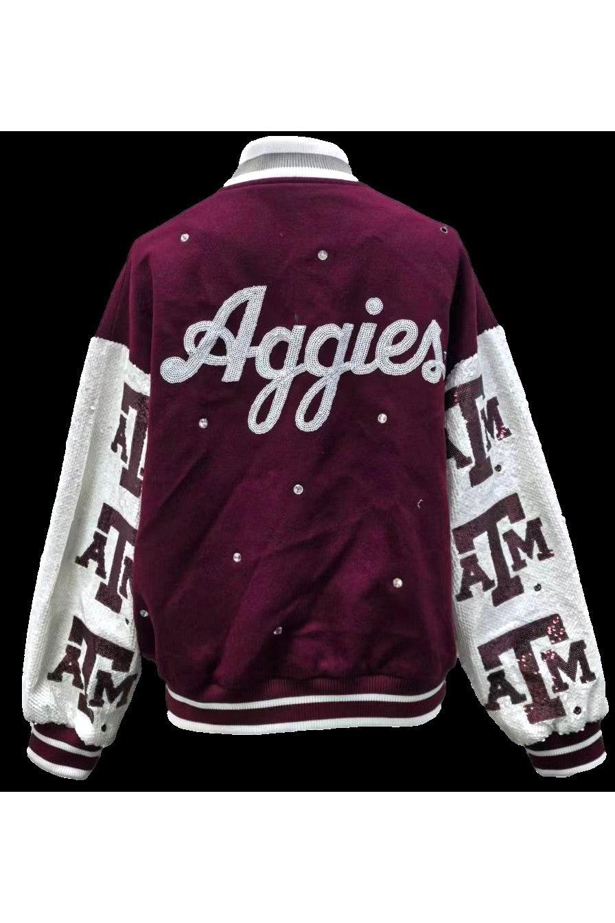 Queen of Sparkles Licensed Texas A&M Bomber Jacket-Jackets-Queen Of Sparkles-Deja Nu Boutique, Women's Fashion Boutique in Lampasas, Texas