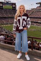 Queen of Sparkles Licensed Texas A&M Bomber Jacket-Jackets-Queen Of Sparkles-Deja Nu Boutique, Women's Fashion Boutique in Lampasas, Texas