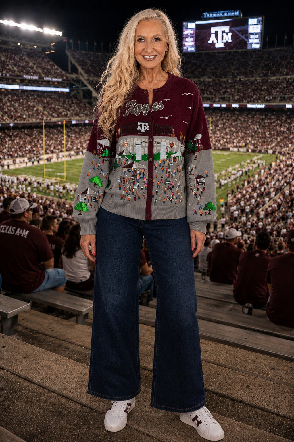Queen of Sparkles Licensed Texas A&M Stadium Tailgate Party Button Up Cardigan-Cardigans & Kimonos-Queen Of Sparkles-Deja Nu Boutique, Women's Fashion Boutique in Lampasas, Texas