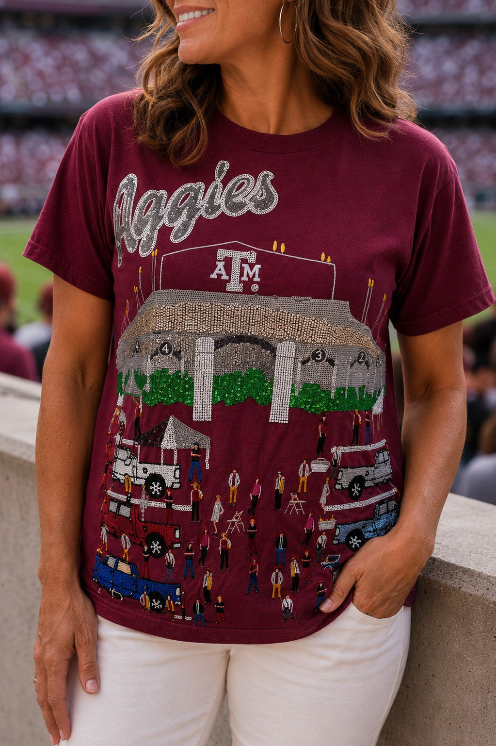 Queen of Sparkles Licensed Texas A&M Stadium Tailgate Party Tee-T-Shirts-Queen Of Sparkles-Deja Nu Boutique, Women's Fashion Boutique in Lampasas, Texas