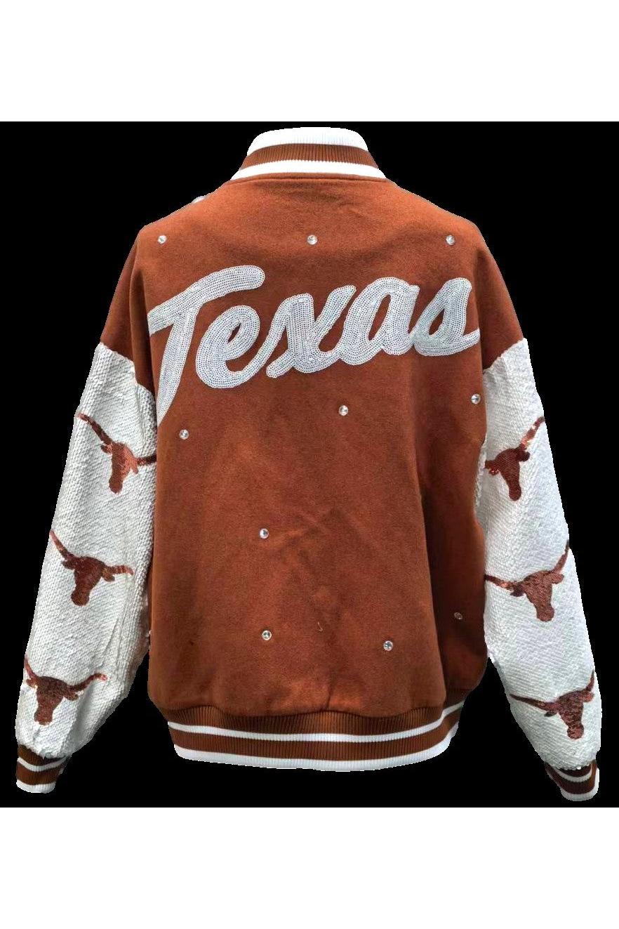 Queen of Sparkles Licensed Texas Bomber Jacket-Jackets-Queen Of Sparkles-Deja Nu Boutique, Women's Fashion Boutique in Lampasas, Texas