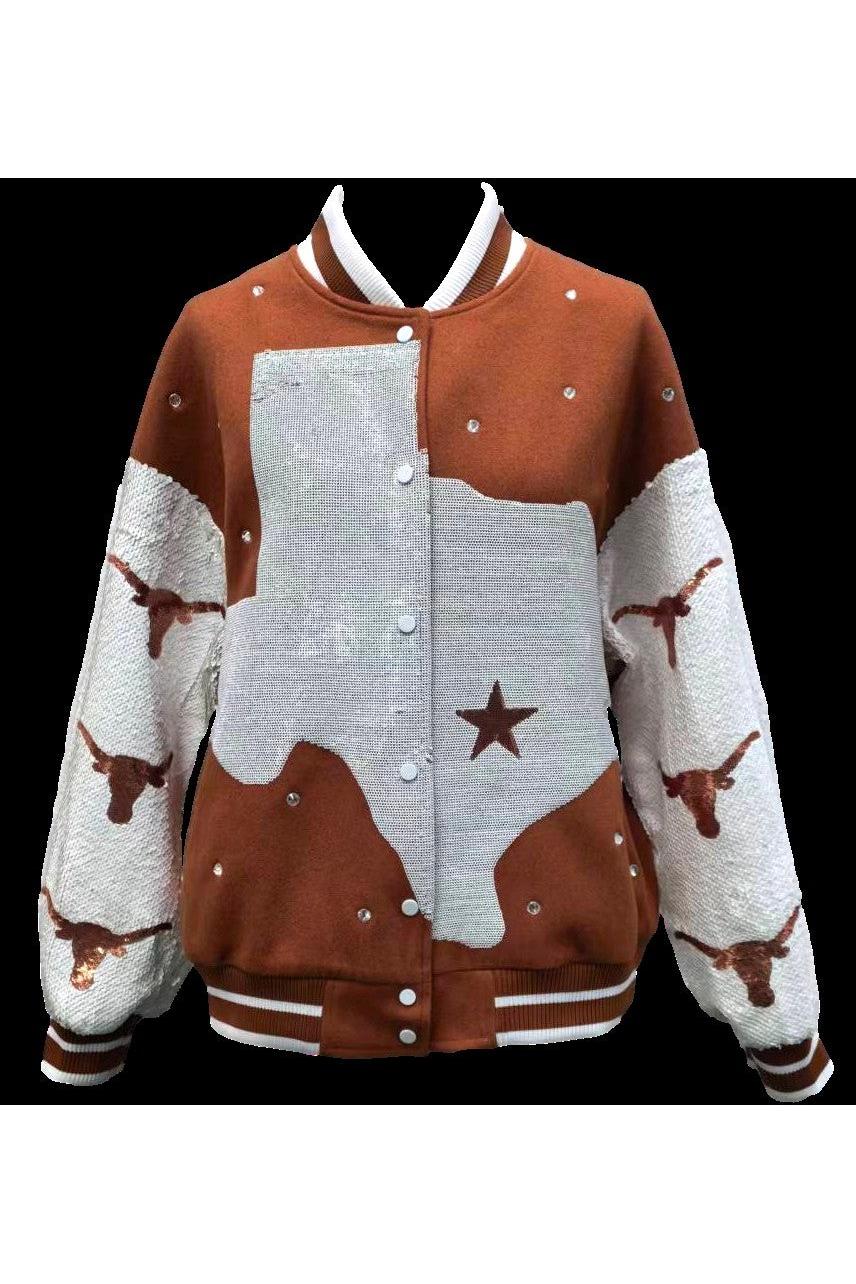 Queen of Sparkles Licensed Texas Bomber Jacket-Jackets-Queen Of Sparkles-Deja Nu Boutique, Women's Fashion Boutique in Lampasas, Texas