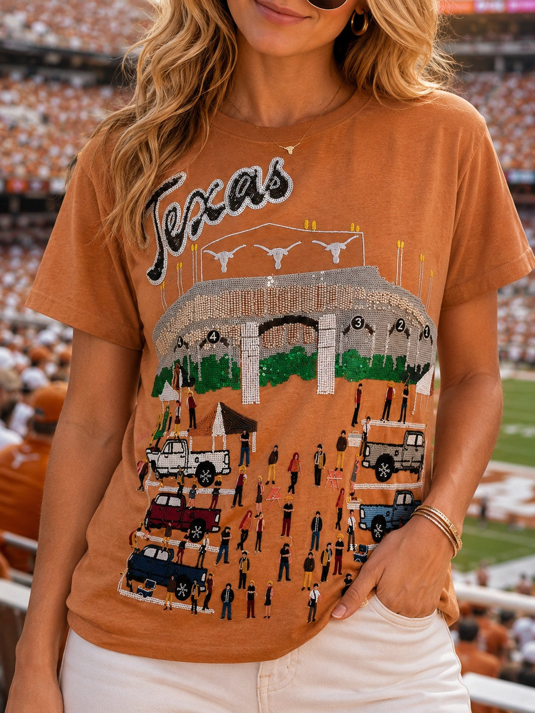 Queen of Sparkles Licensed Texas Stadium Tailgate Party Tee-T-Shirts-Queen Of Sparkles-Deja Nu Boutique, Women's Fashion Boutique in Lampasas, Texas