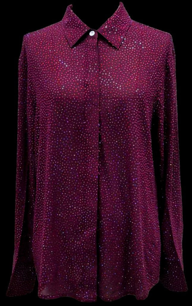 Queen of Sparkles Maroon Rhinestone Button Up Top-shirts-Queen Of Sparkles-Deja Nu Boutique, Women's Fashion Boutique in Lampasas, Texas