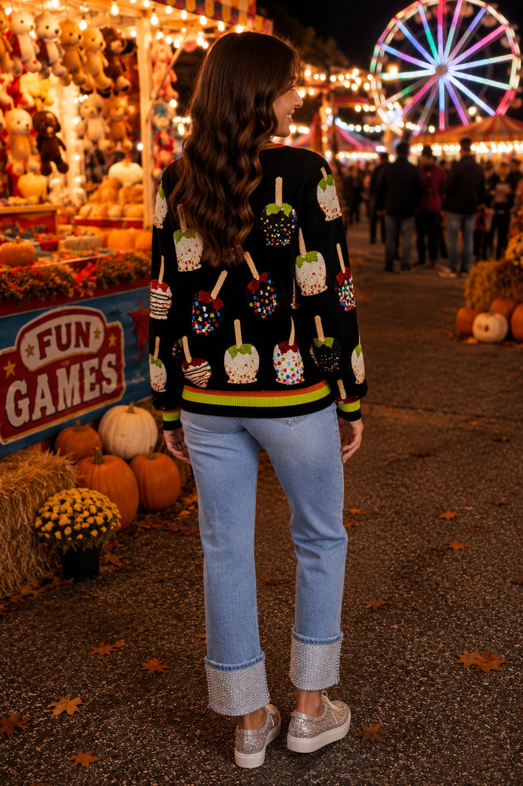 Queen of Sparkles Multi Candy Apples Sequin Button Up Cardigan-Cardigans & Kimonos-Queen Of Sparkles-Deja Nu Boutique, Women's Fashion Boutique in Lampasas, Texas