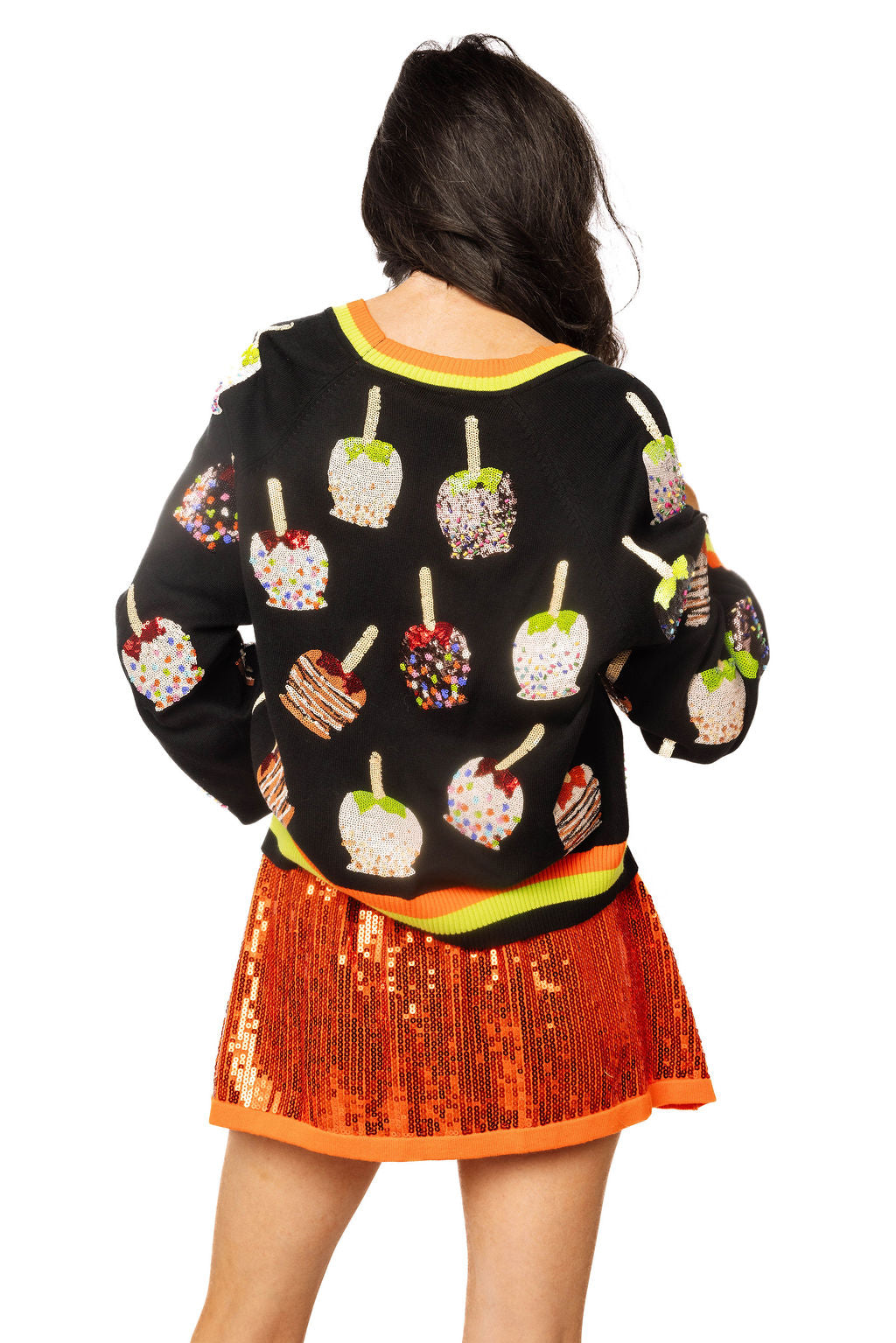 Queen of Sparkles Multi Candy Apples Sequin Button Up Cardigan-Cardigans & Kimonos-Queen Of Sparkles-Deja Nu Boutique, Women's Fashion Boutique in Lampasas, Texas