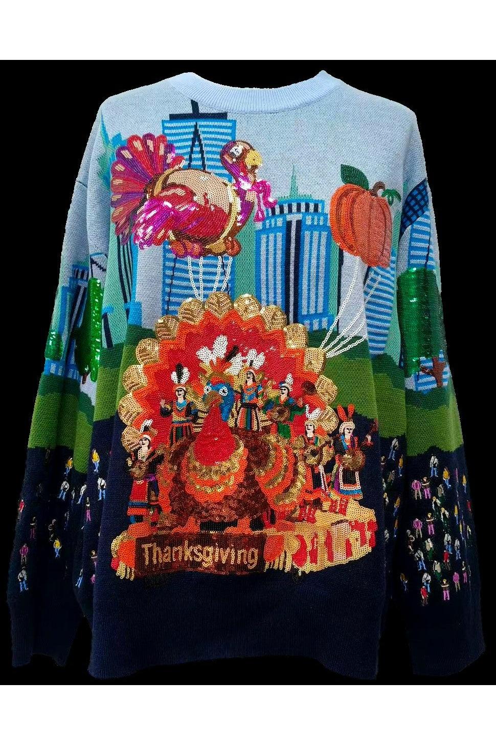Queen of Sparkles Multi Thanksgiving Parade Sweater-Sweaters-Queen Of Sparkles-Deja Nu Boutique, Women's Fashion Boutique in Lampasas, Texas