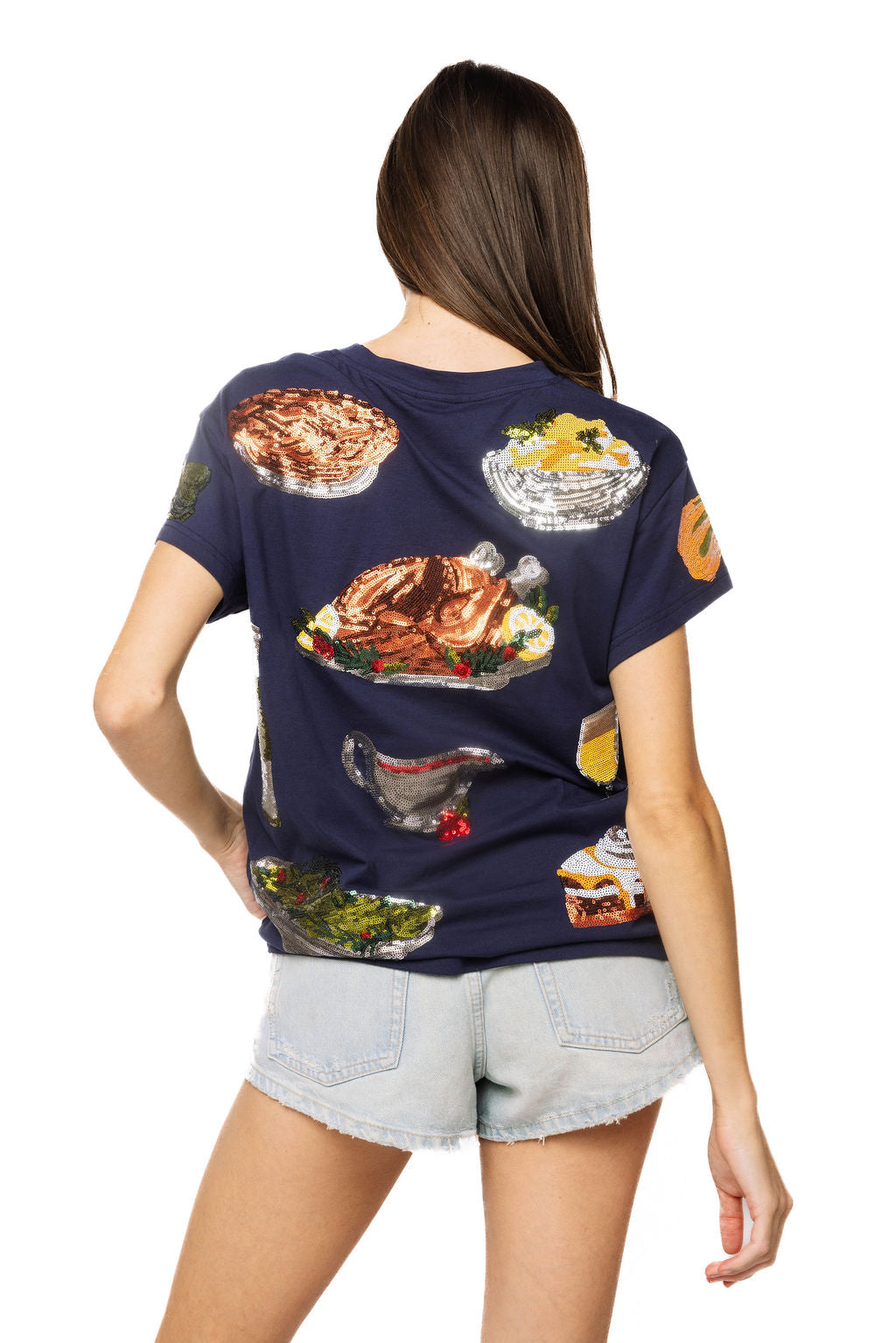 Queen of Sparkles Navy Thanksgiving Dinner Tee-T-Shirts-Queen Of Sparkles-Deja Nu Boutique, Women's Fashion Boutique in Lampasas, Texas