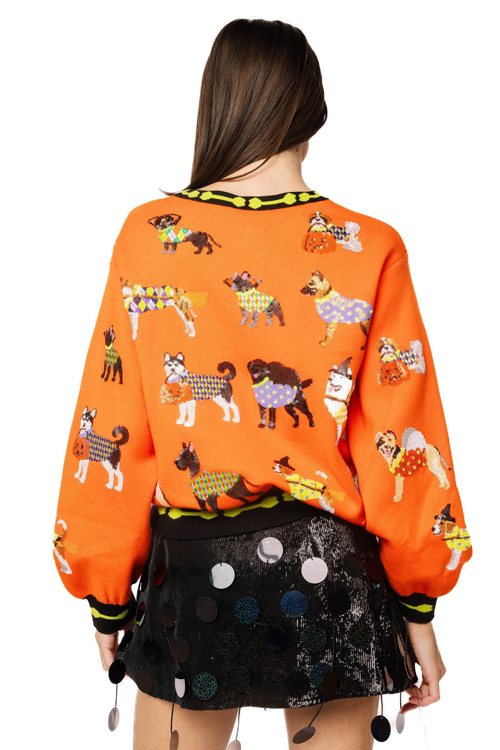 Queen of Sparkles Orange Halloween Dogs Button Up Cardigan-Cardigans & Kimonos-Queen Of Sparkles-Deja Nu Boutique, Women's Fashion Boutique in Lampasas, Texas