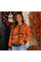 Queen of Sparkles Orange Halloween Dogs Button Up Cardigan-Cardigans & Kimonos-Queen Of Sparkles-Deja Nu Boutique, Women's Fashion Boutique in Lampasas, Texas