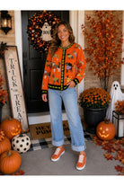 Queen of Sparkles Orange Halloween Dogs Button Up Cardigan-Cardigans & Kimonos-Queen Of Sparkles-Deja Nu Boutique, Women's Fashion Boutique in Lampasas, Texas
