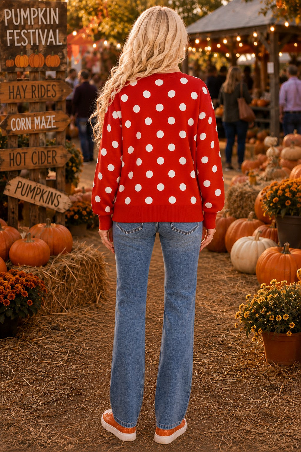 Queen of Sparkles Orange Polka Dot Pumpkin Sweater-Sweaters-Queen Of Sparkles-Deja Nu Boutique, Women's Fashion Boutique in Lampasas, Texas