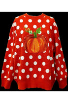 Queen of Sparkles Orange Polka Dot Pumpkin Sweater-Sweaters-Queen Of Sparkles-Deja Nu Boutique, Women's Fashion Boutique in Lampasas, Texas