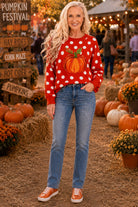 Queen of Sparkles Orange Polka Dot Pumpkin Sweater-Sweaters-Queen Of Sparkles-Deja Nu Boutique, Women's Fashion Boutique in Lampasas, Texas