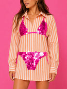 Queen of Sparkles Orange Stripe Pink Paillette Bikini Tunic-Cover Up-Queen Of Sparkles-Deja Nu Boutique, Women's Fashion Boutique in Lampasas, Texas