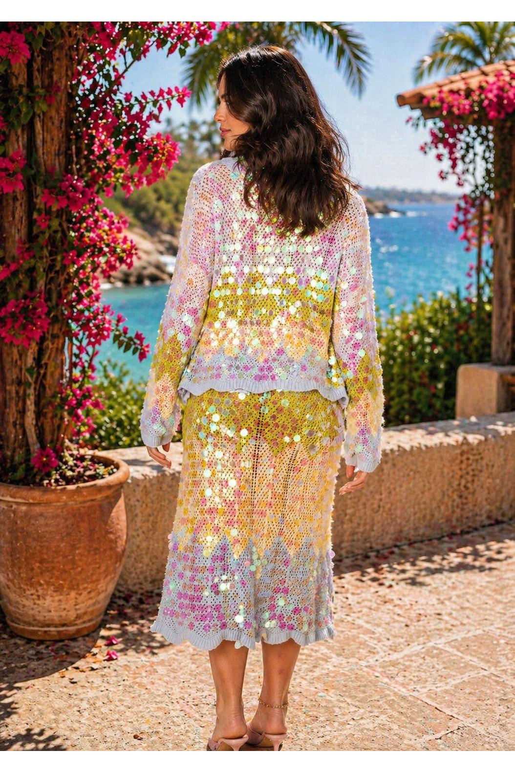 Queen of Sparkles Colorblock Zig Zag Pailette Tie Up Sweater-Cardigans & Kimonos-Queen Of Sparkles-Deja Nu Boutique, Women's Fashion Boutique in Lampasas, Texas